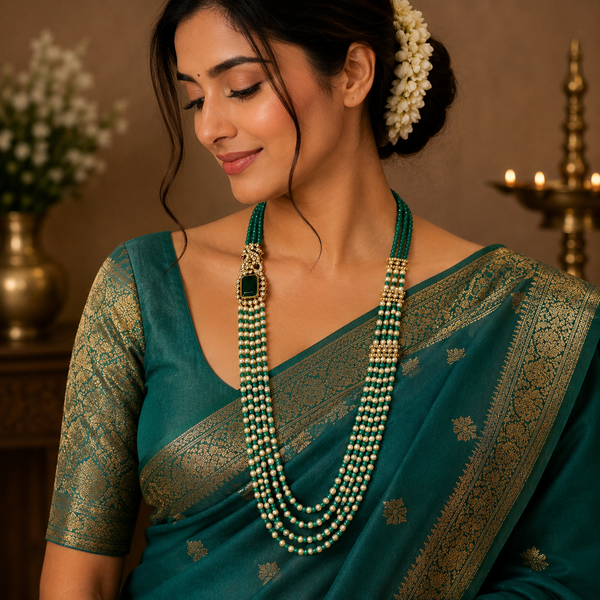 Emerald Heritage Pearl Beads Long Necklace