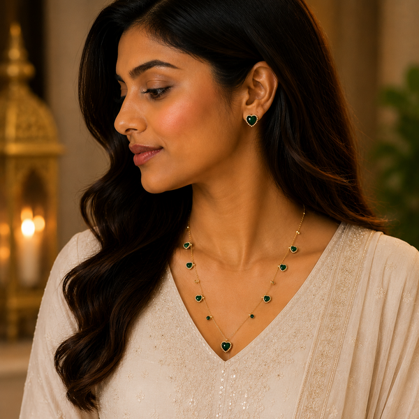 Emerald Hearts Anti-Tarnish Layered Pendant Chain Set