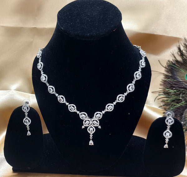 Classic Silver Stone AD Necklace Set