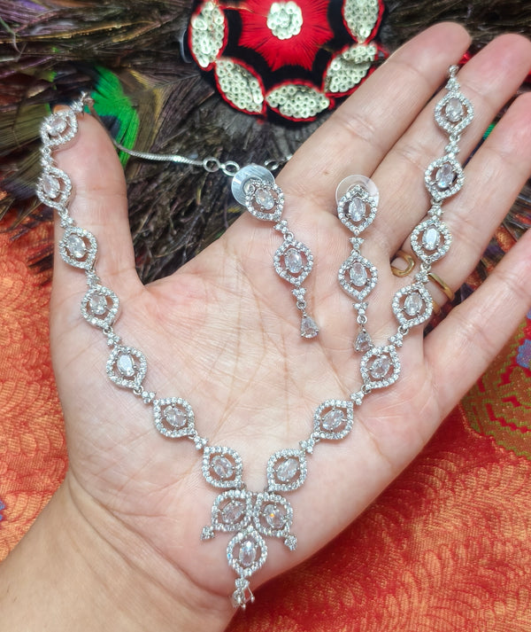 Classic Silver Stone AD Necklace Set