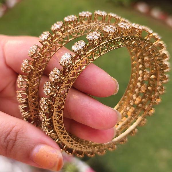 Antique Floral Bangles with Kundan Stones