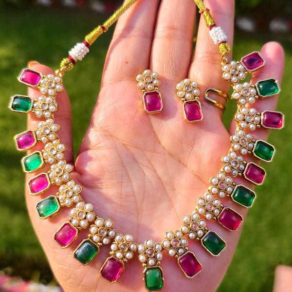 Ruby Emerald Pearl Delight Necklace Set
