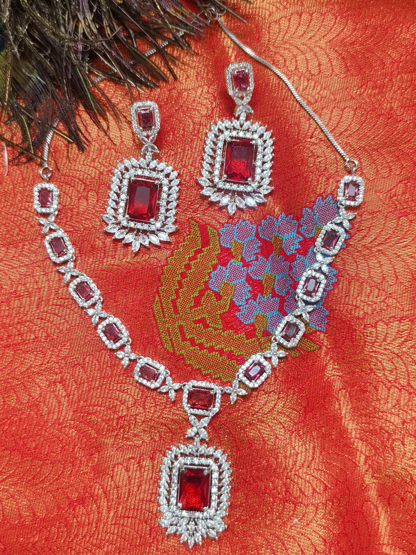 Elegant Ruby Red AD Necklace Set