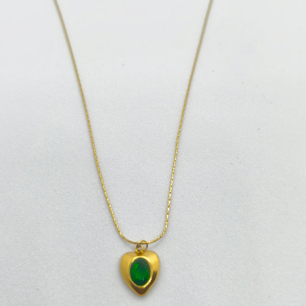 Emerald Glow Heart Pendant Necklace
