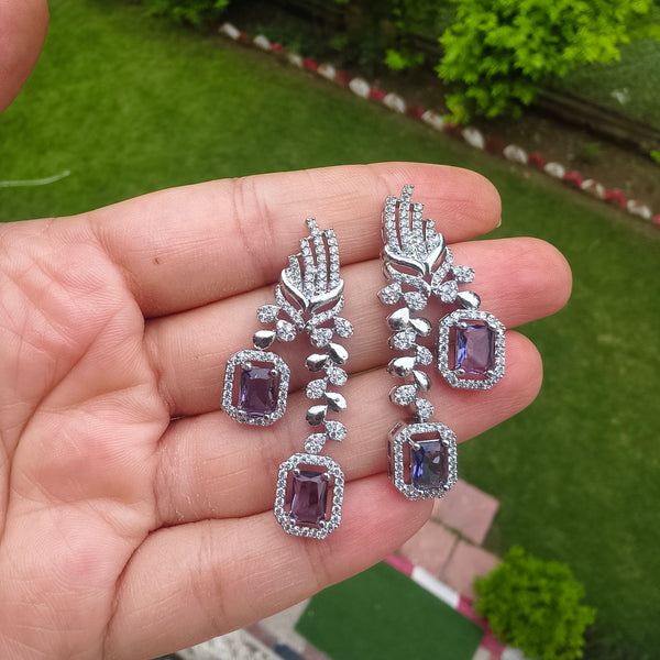 Elegant Indo-Western Necklace Set with Purple Stones