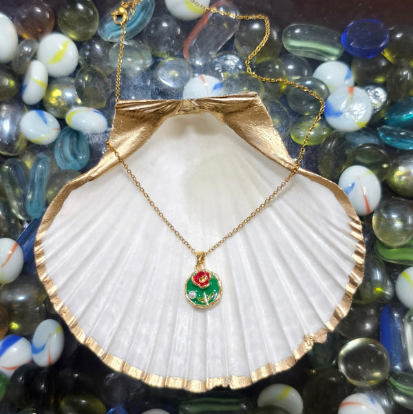 Rose Aura Floral Green Pendant Chain