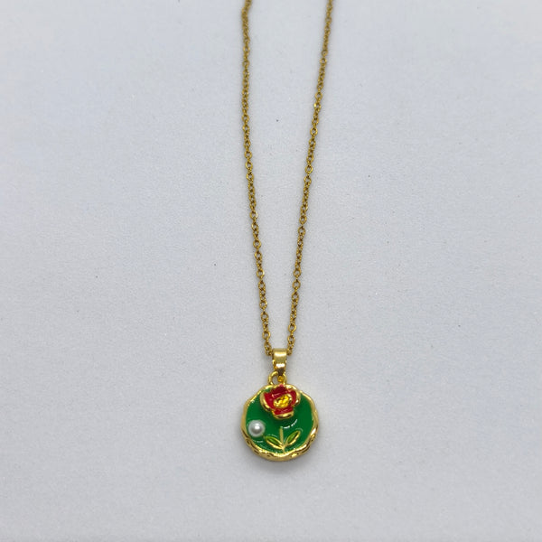 Rose Aura Floral Green Pendant Chain