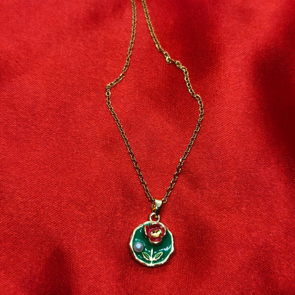 Rose Aura Floral Green Pendant Chain