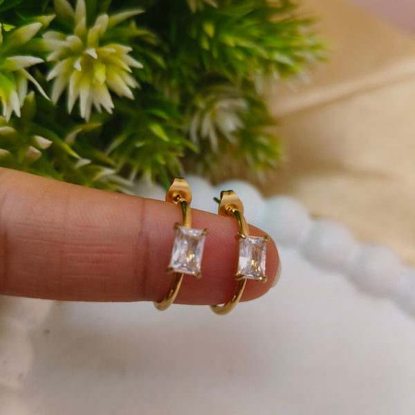 Elegant Rectangle Stone Hoop Earrings