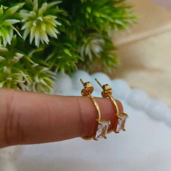 Elegant Rectangle Stone Hoop Earrings
