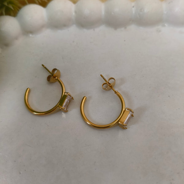 Elegant Rectangle Stone Hoop Earrings