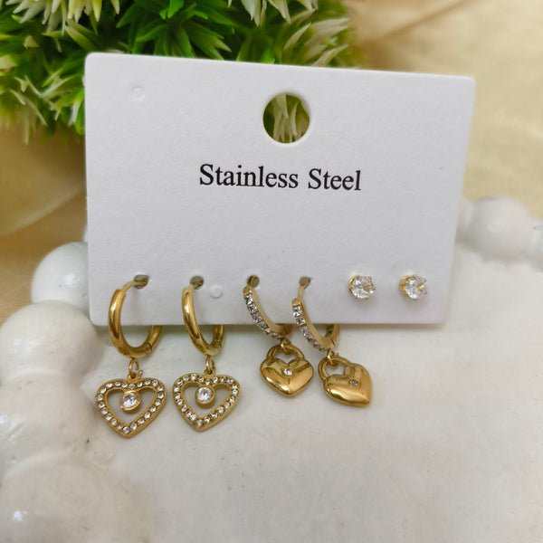 Gold Plated Heart & Stud Earrings Set – 3 Pairs