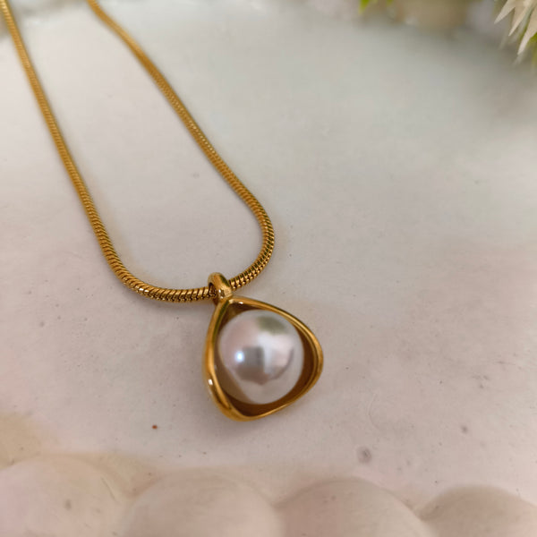 Golden Pearl Charm Necklace