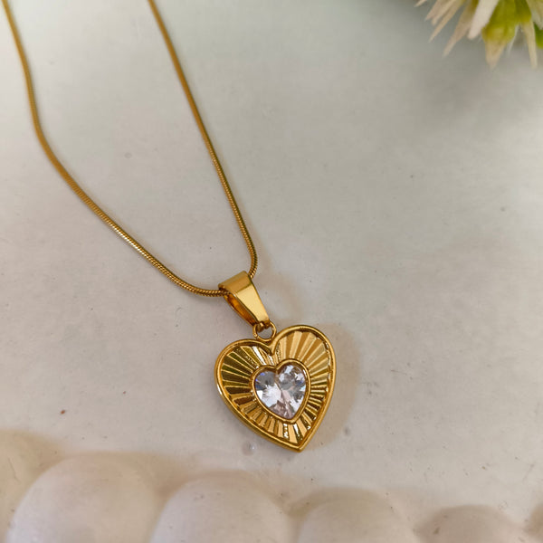 Golden Heart Crystal Pendant Chain