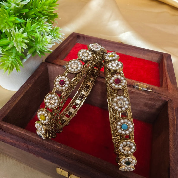 Regal Pearl & Multistone Kundan Bangles - 2.8 Size