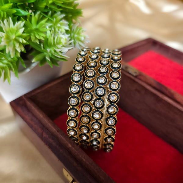 Antique Green Enamel Bangles with Kundan Stones