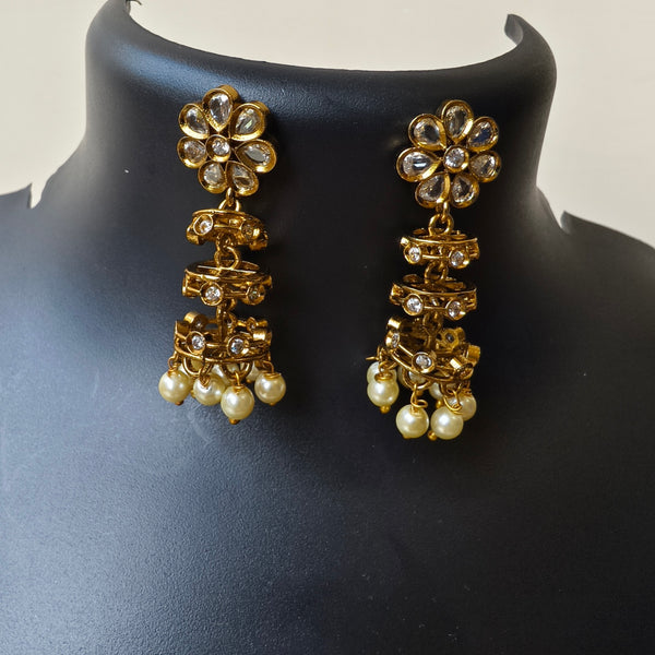 Pearl Bloom Polki Drop Earrings