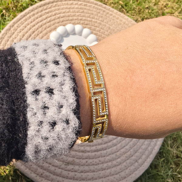 Greek Key Gold Crystal Kada