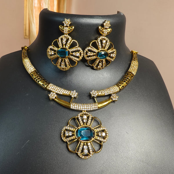 Royal Blue Stone Floral Necklace Set