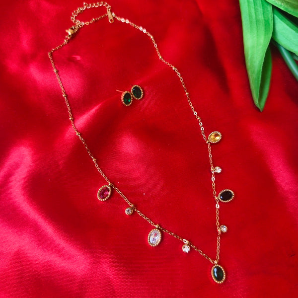 Aurora Luxe Anti-Tarnish Multi-Stone Necklace & Earrings Set