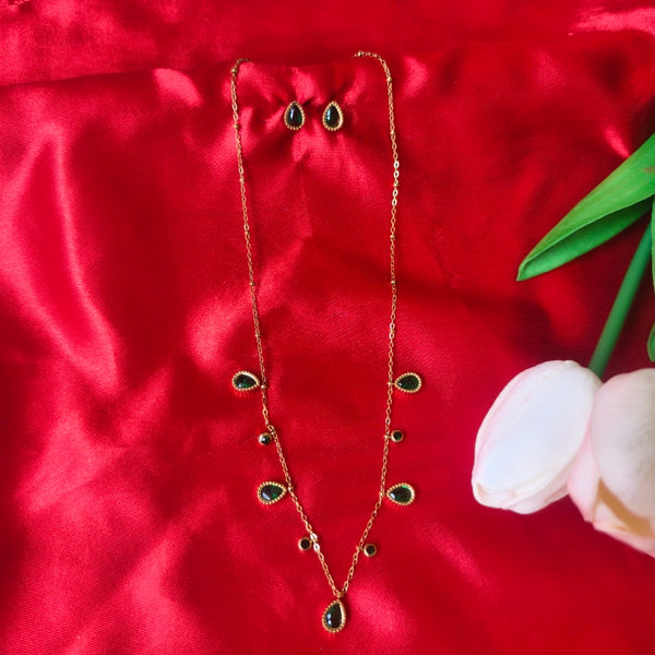 Midnight Teardrop Anti-Tarnish Necklace & Earrings Set