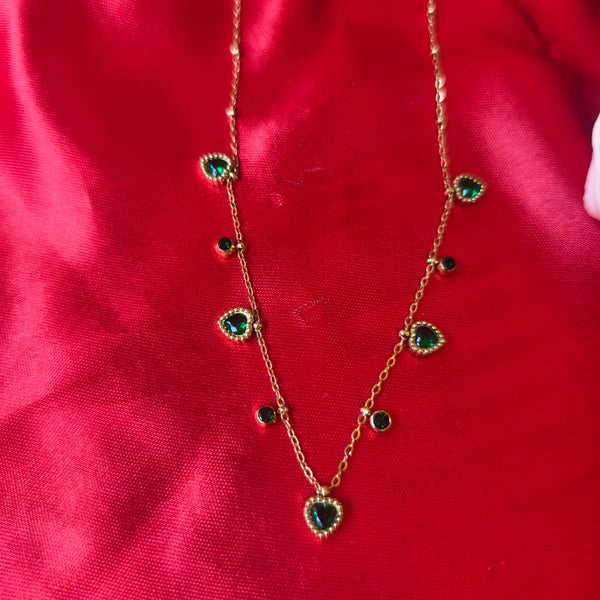 Emerald Hearts Anti-Tarnish Layered Pendant Chain Set