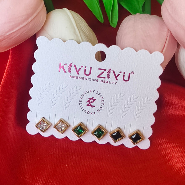 Luxe Prism Anti-Tarnish Stud Earrings Combo Set