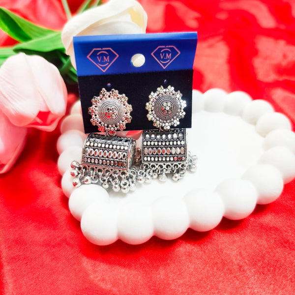 Traditional Oxidized Silver Jhumka Earrings