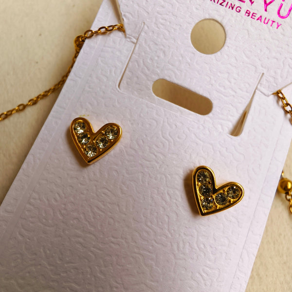 HeartGlow Anti-Tarnish Crystal Pendant Set with Stud Earrings