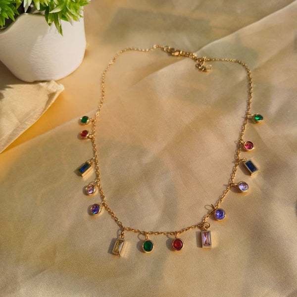 Rainbow Stone Dangling Pendant Chain