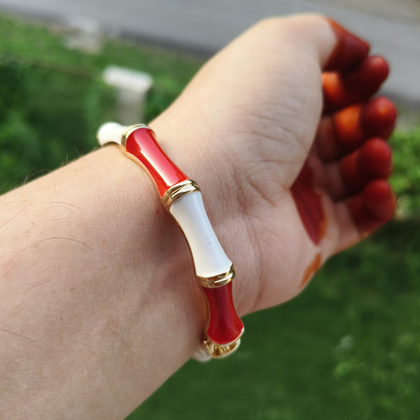 Ruby Ivory Enamel Bamboo Kada