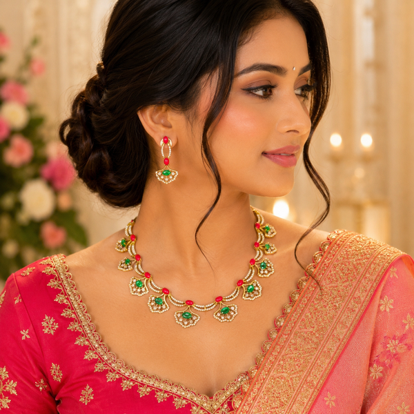 Gulnaar Emerald Bloom Necklace Set
