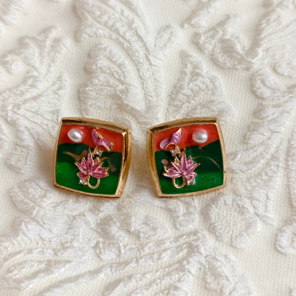 Lotus Charm Anti-Tarnish Stud Earrings
