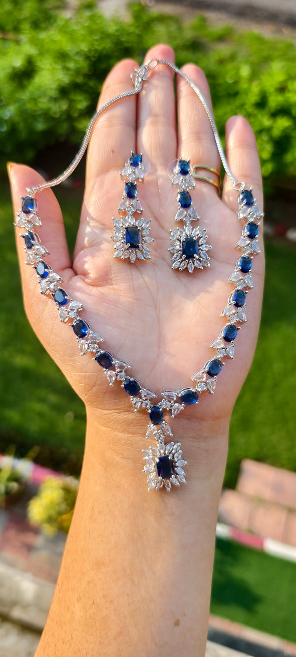 Royal Blue Sapphire AD Necklace Set