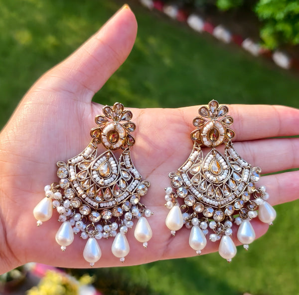 Royal Glow Kundan & Pearl Chandbali Earrings