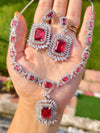 Elegant Ruby Red AD Necklace Set