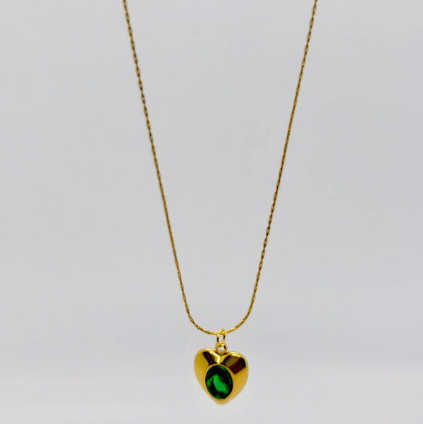 Emerald Glow Heart Pendant Necklace