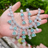 Triangular Green Stone American Diamond Necklace Set