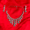 Triangular Green Stone American Diamond Necklace Set