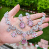 Pink Stone American Diamond Necklace Set
