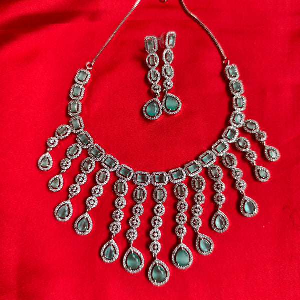Luxurious Emerald Cascade AD Necklace Set