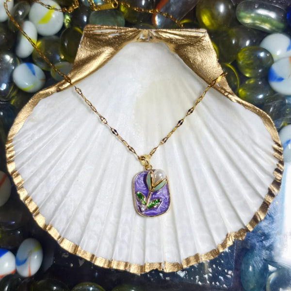 Lavender Leaf Enamel Pendant Chain