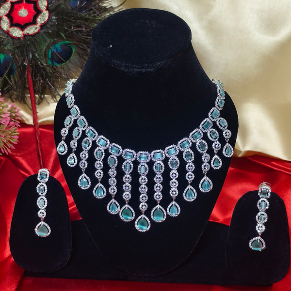 Luxurious Emerald Cascade AD Necklace Set