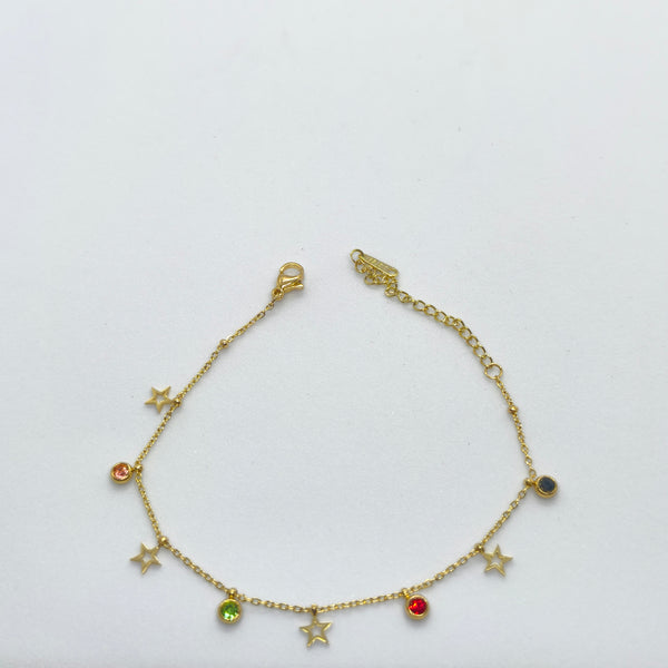 Celestial Glow Anti-Tarnish Star & Multicolor Charm Bracelet