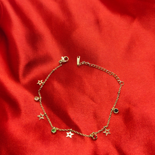Celestial Glow Anti-Tarnish Star & Multicolor Charm Bracelet