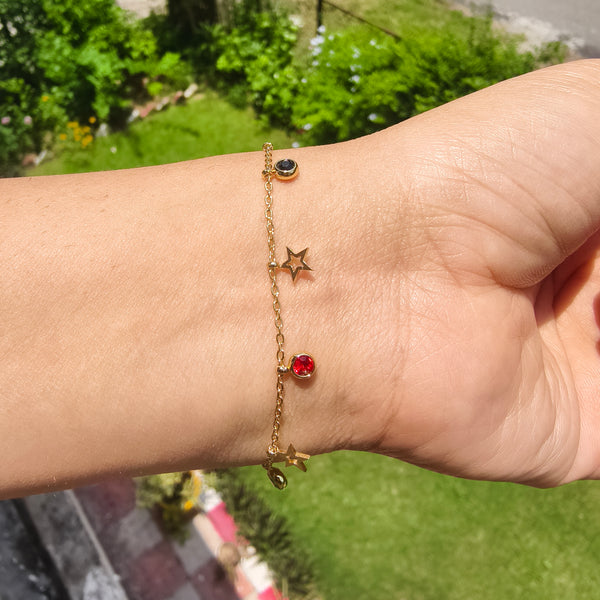 Celestial Glow Anti-Tarnish Star & Multicolor Charm Bracelet