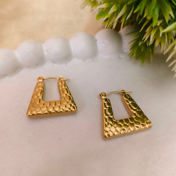 Gold Plated Hammered Square Hoop Earrings