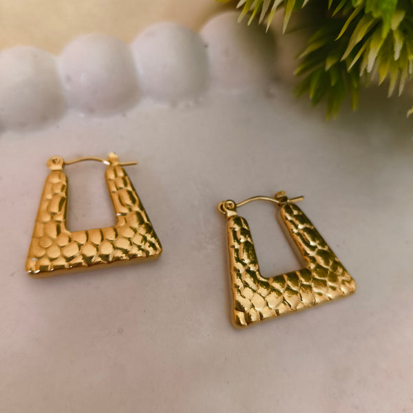 Gold Plated Hammered Square Hoop Earrings