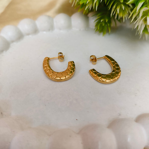 Gold plated Honeycomb Textured Hoop Earrings