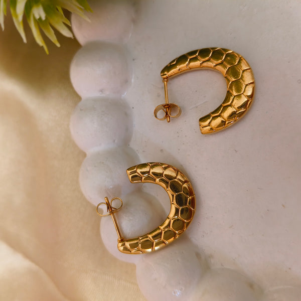 Gold plated Honeycomb Textured Hoop Earrings